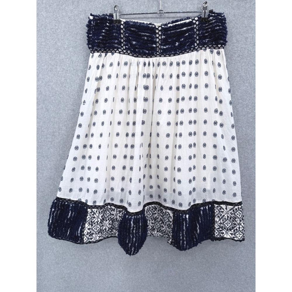 Maeve Anthropologie Jansen Embroidered Skirt Women Medium White Navy Blue Boho - Picture 2 of 10